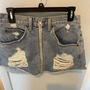 Distressed jean skirt